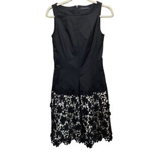 Twin Set Simona Barbieri Black Dress with Lace Floral Hem Size 4‎
